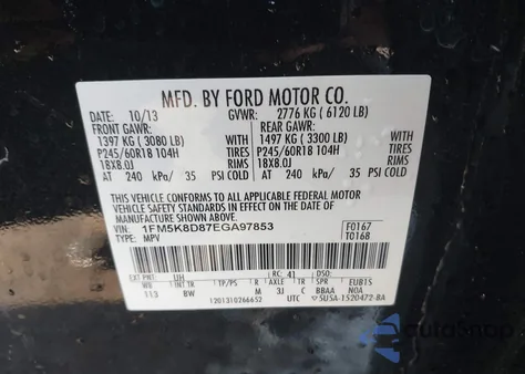 2014 Ford Explorer Xlt z USA, uszkodzony, nr VIN 1FM5K8D87EGA97853